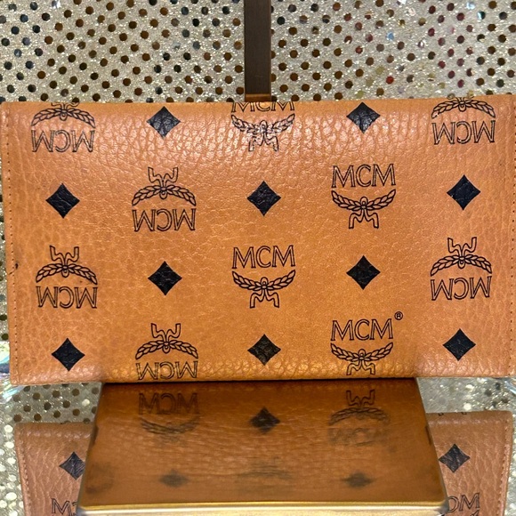 MCM Trifold Leather Cognac Long Wallet 7.5” x 4” EUC - Picture 3 of 14